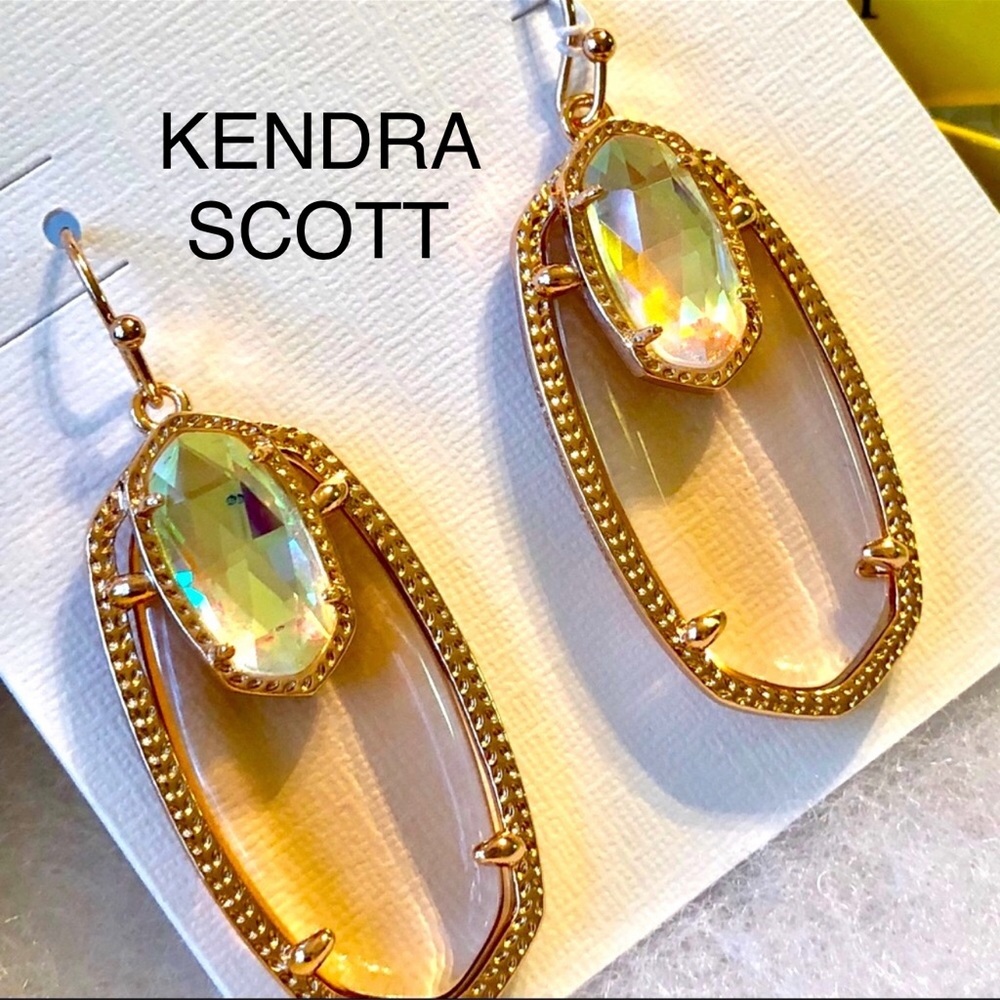 NWT Kendra Scott RARE & Retired Emmy Earrings Clear Peach & Dichroic in ROSE GLD - Picture 6 of 17